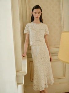 Koradior | Floral Lace Mid-waist A-line Mid-length Skirt