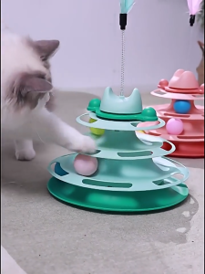 ช่องลูกแมว 4 ชั้น ของเล่นแมว ช่องลูกแมว สามตัวเลือกสี ของเล่นลูกและแบดมินตันแมวชอบเล่น