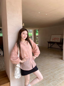 Áo Sơ Mi Nữ Cổ Chữ V Tay Dài Bằng Vải Lanh Tencel Dáng Rộng Thoáng Khí Mùa Hè 2025 Giảm Tuổi Tác Thoải Mái