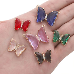 14K Gold Plated Brass Butterfly Charm Pendant with Zircon Crystal Stone for Earring Bracelet Necklace DIY Jewelry Making Findings Accessories