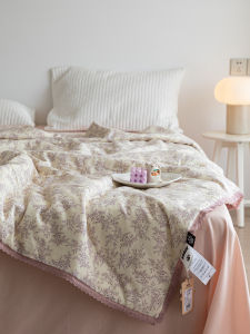 Pure Cotton Floral Summer Quilt Double Layer 20% Soy Fiber Rural Style Air Conditioner Quilt Thin Summer Cover Blanket