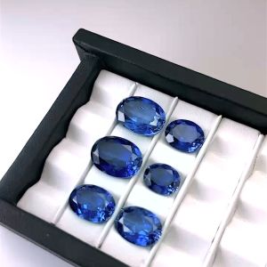 Lab Grown Sapphire Hình bầu dục Hình bầu dục Cắt tự nhiên Hoa ngô xanh Sapphire Tổng hợp có đính đá quý rời