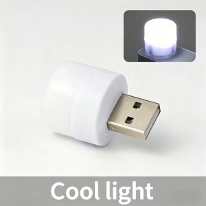Round USB Night Light Mini LED Plug-in Lamp Warm & Cool White Light Portable USB Nightlight for Bedroom Nursery Car Power