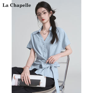 La Chapelle | Dopamine V-neck Irregular Short Sleeve Shirt with Waist-Tie Summer