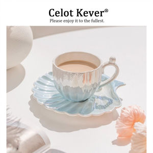 Home Pearl Shell European Style Creative Ceramic Coffee Cup and Saucer Set