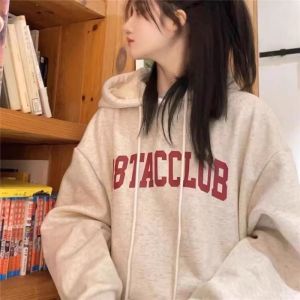 หลวม ผู้หญิง เสื้อฮู้ด ฤดูใบไม้ผลิ ฤดูใบไม้ร่วง แบรนด์แฟชั่นขี้เกียจเกาหลีสไตล์บาง เสื้อแจ็คเก็ต ใส่สบาย ผ้าฝ้าย เสื้อสเว็ตเชิ้ต แขนยาว