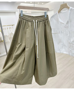 Thoải Mái Dáng Chữ A Ống Rộng Quần Nữ Cao Vòng Eo Rộng Rãi Fit Capri Summer Polyester Cạp Chun Thiết Kế Cảm Giác Khán Giả Nhỏ