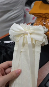 2407 Kaos Kaki Panjang Anak Perempuan 3 - 12 Tahun tinggi bawah lutut selutut tipis model stoking renda pita warna hitam putih cream girly syle korean Lolita gothic Vintage  cosplay ala jepang cute