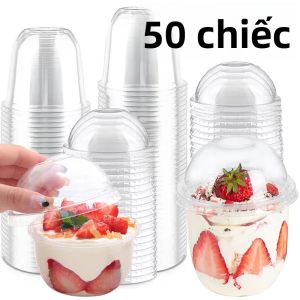 50 CÁI Cốc Nhựa Dùng Một Lần Trong Suốt Có Nắp Vòm Đựng Nước Ép Salad Tráng Miệng Kem - Hoàn Hảo Cho Sinh Nhật Đám Cưới Cắm Trại