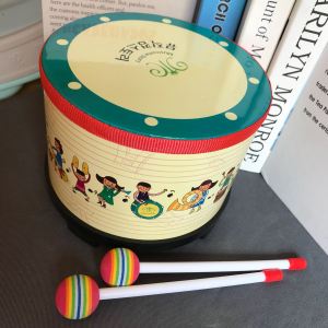 Wooden Baby Hand Drum Double-Sided Drum Childrens Percussion Instrument Snare Drum Hand Drum Early Education Music Toy Side Drum