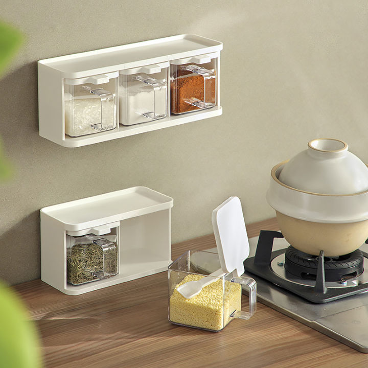 Kitchen Condiment Box Set Transparent Seasoning Box WallMount
