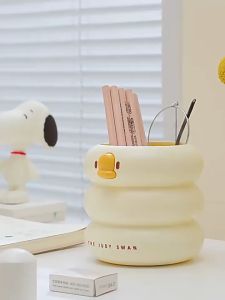 Cute Cartoon Round Duck Pen Holder Pen Container Desk Organizer School Stationery Plastic Pen Holder