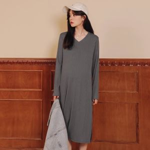 Maternity Dress Long Sleeve Base Layer T-Shirt Skirt Autumn New Arrival Casual round Neck Mid-Length Daily Wear Maternity Wear