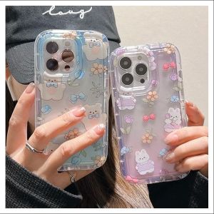 Cute Flower Rabbit Case For Samsung Galaxy A55 5G A50 A34 A54 A14 A53 A22 A71 A10S A32 A12 A04 A50s A51 A31 A21S A20S A30s A04E A52s A04s A23 A52 A03 A20 A13 A11 A03s A30  Phone Casing Soft Transparent TPU Silicone Shockproof Clear Co