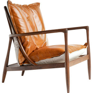 Nordic Style Black Walnut Wood Handmade Leather Armchair Modern Sofa Chair Comfortable Ergonomic Design Living Room Furniture