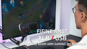 FIFINE AmpliGame AM8T XLR/USB Gaming Microphone Set Dynamic PC Mic for Streaming Podcasting Computer RGB Mic Kit with Boom Arm Stand Mute Button Headphones Jack for Recording Vocal Voice-Over