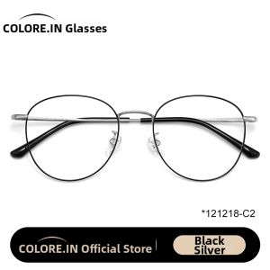 Colore.in | Titanium Blue Light Blocking Lightweight Vintage Round Eyewear Frame
