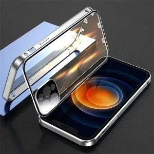 LS | 360° Full Protection Magnetic Double-Sided Buckle Glass Case For iPhone 17 16 15 14 13Mini 12 11 Pro Max Plus 17E 16E Shockproof