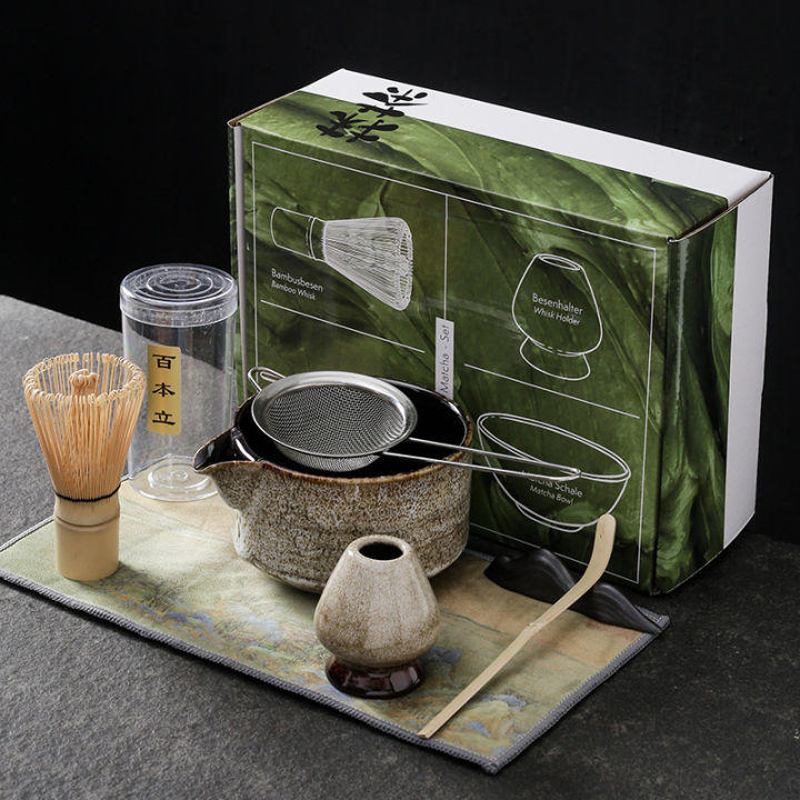 4pcs Matcha Tea Set Bamboo Traditional Tea Sets Tea-making Tools For Tea Lovers Birthday Gift Japanese Matcha Whisk Ceramic Bowl