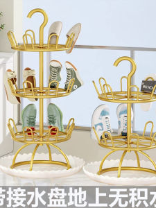 Balcony Floor Shoe Rack Indoor Outdoor Hanging Rotating Shoe Storage Organizer Sandal Holder Drain Pan Iron Material Wall Mounted