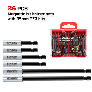 Geinxurn Magnetic Bit Holder Sets with 1 Inch PZ2 Bits & Mixed Bits Mechanical Case S2 Steel for Auto Repair and Home Use