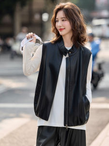 OUCAO | 2026 New Stylish Sleeveless Stand Collar Leather Vest