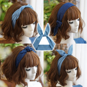 Cute Little Fresh Style Denim Rabbit Ear Hairband Korean Fashion Sweet Cotton Fabric Rabbit Ear Hair Hoop Trendy Hair Accessories