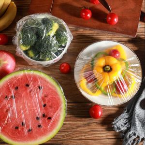 100pcs transparent packaging flexible food lid portable kitchen refrigerator fresh food preservation moisture saving bag moisture-proof disposable food film fruit and vegetable storage bag reusable dustproof.