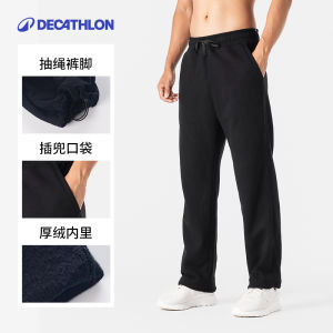 Decathlon Mens Fleece Lined Sport Pants Autumn Winter Warm Casual Fitness Loose Long Trousers Windproof Knitted Thickened