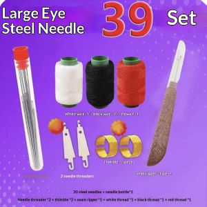 Multipurpose Large Eye Steel Hand Sewing Needle Set Includes Thimble Threader Scissors For Embroidery DIY Crafts Garment Mending