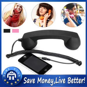 【Local delivery】 Mobile Phone Telephone Receivers Handset Earphone Retro Telephones Receiver for 3.5mm Interface Cellphone Creative Gift LZC-Headphone-Black