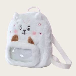 7 Cute Animal Plush Backpacks Soft Fluffy Cartoon Backpack with Double Kawaii Aesthetic Plush Bag with Clear Pocket