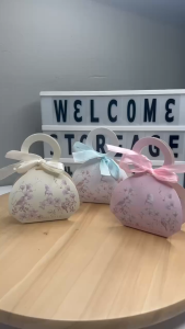 Store Age 50pcs Ring Handle Candy Box Wedding Doorgift Gift Box with Ribbon