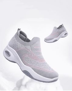Stretchable knit material thick rubber base sneaker shoes kasut perempuan