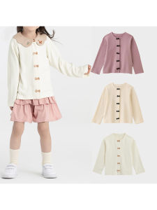 Sweet Cute Girls Spring Autumn Cotton Cardigan Butterfly Knot Decorated Pure Cotton Open Front Coat Childrens Apparel