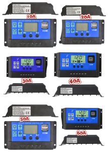 12V/24V Solar Panel Controller 10A to 60A LCD Display Dual USB Output 3-phase PWM Charge for Solar Panel Battery System Charging