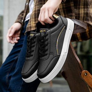 ORNGMALL Men Big Size Black Sneakers Ultra Lightweight Casual Skateboard Shoes with EVA Sole and PU Leather for Streetwear Daily Comfort Sizes 36-45