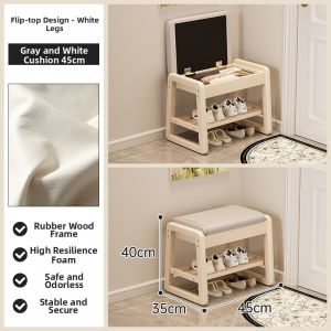 ZHUSHANXIA | Solid Wood Home Entry Bench with Soft Cushion and Multi-level Shoe Rack
