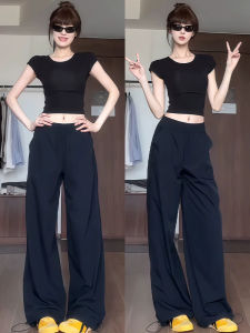 Quần Ống Rộng Nhanh Khô Màu Đen Phong Cách Mỹ Cạp Cao Cho Nữ Mùa Hè 2025 Quần Thể Thao Rộng Rãi Quần Dài Thường Ngày