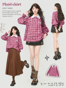 KEIKO | Áo Dài Tay Carô Đỏ Viền Ren