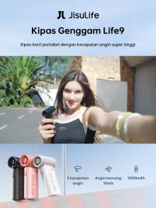 JISULIFE Kipas Angin Mini Portable Pengumpul Angin Turbo 5000mAh Dengan Daya 5 Tingkat Pengaturan Angin Kencang Yang Dapat Disesuaikan Alat Penurun Suhu Musim Panas