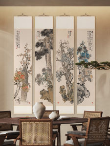 New Chinese Style Vertical Scroll Painting Floral And Bird Decorative Artwork for Restaurant Tea Room Study Hallway Wall