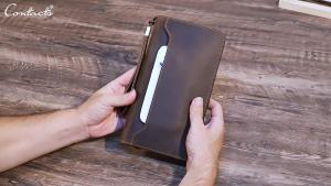 Family Passport Wallet with AirTag Slot for Travel Genuine Leather Credit Card Boarding Pass Holder Pen Cover Money Clutch Bag