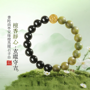 PUTUOSHAN | Obsidian and Green Sandalwood Crystal Bracelet