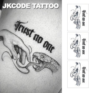 Trust No One Venomous Snake and Me Neck Hands Rock Hip-Hop Cool Style Ink Tattoo Sticker Long-Lasting Waterproof 3-7 Days Temporary Tattoo