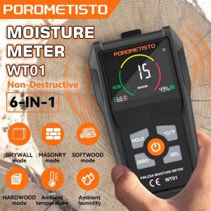 ไม้ดิจิตอล POROMETISTO-WT01เครื่องวัดความชื้นไม้แบบไม่สัมผัสที่ชื้นสัญญาณเตือนตรวจจับเครื่องวัดความชื้นไม่ทำลาย