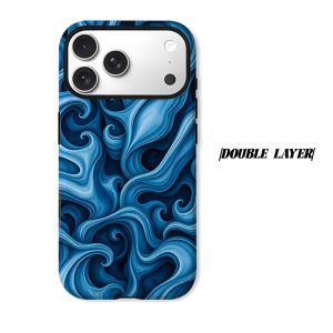 Blue Wave Texture Phone Case for iPhone 18 17 16 15 14 13 12 11 Air Pro Max Plus Double-layer Cover