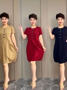 HUAXUNRAN | Elegant and Youthful Loose Plus Size Summer Dresses for Mature Women Knee-Length Short Sleeve