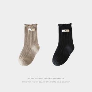Princess Style Cotton Socks for Girls Spring Autumn Mid-Calf Retro Label Wooden Edge Baby Girl Toddler Kids Fashion Socks