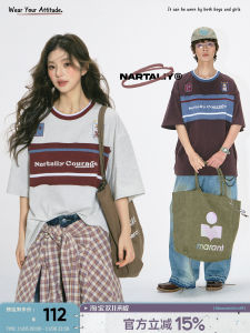 Áo Thun Tay Ngắn Thêu Sọc NARTALIY Phong Cách Mỹ Mùa Hè Cho Nam Và Nữ Áo Thun Cotton Dáng Rộng Cổ Tròn Thường Ngày